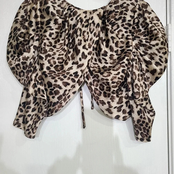 Brown/Black Leopard Print Front Tie Shirt Size S - Picture 5 of 10